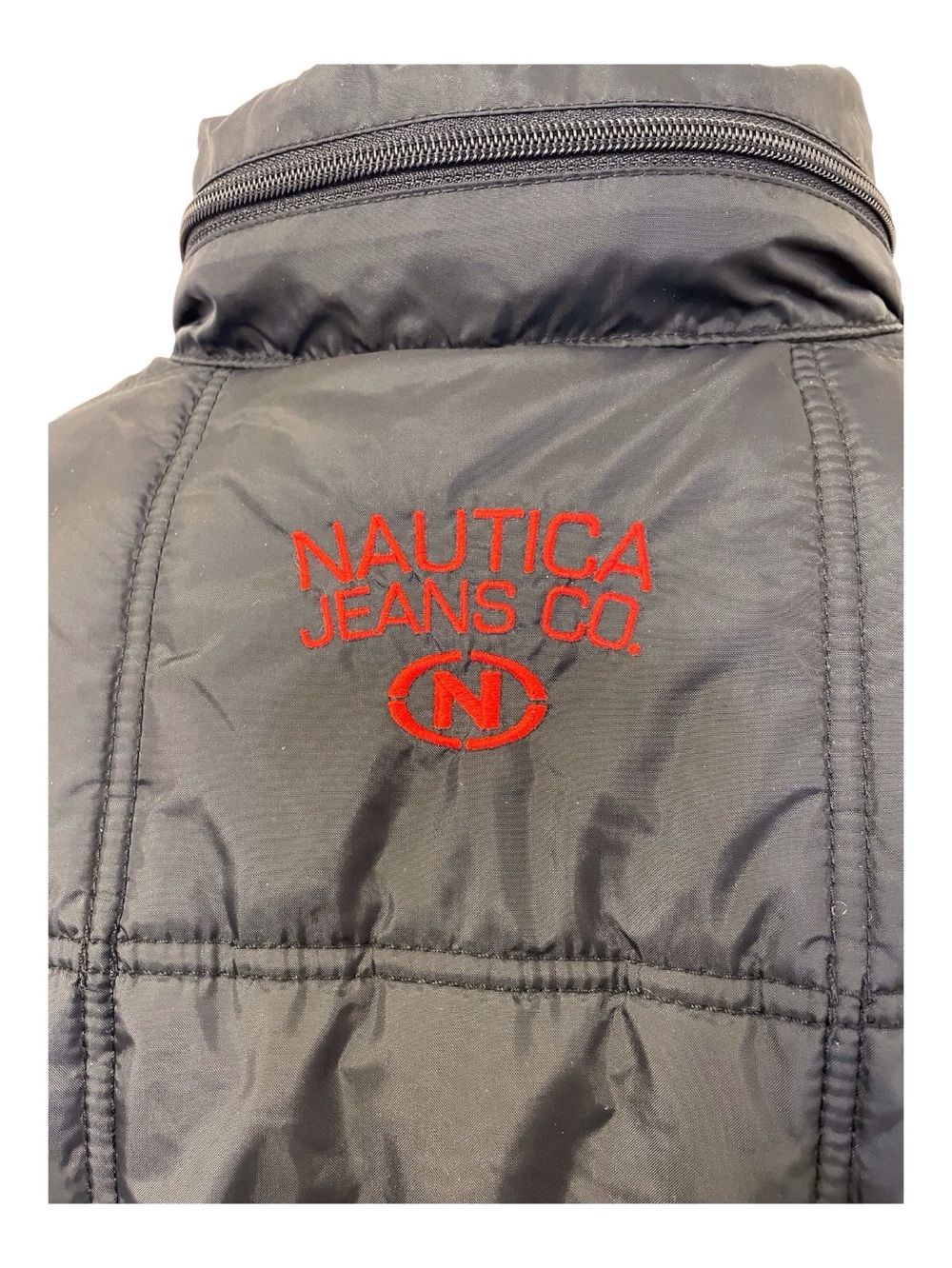 Nautica Black Quilted Puffer Jacket with Red Accents,L - Picture 4 of 14
